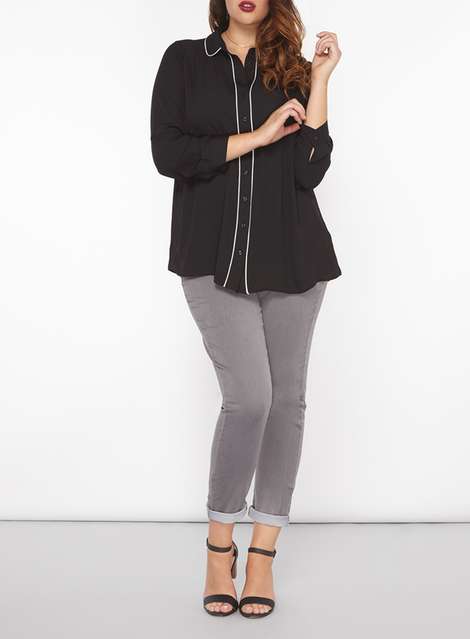 **DP Curve Black Piped Collared Shirt